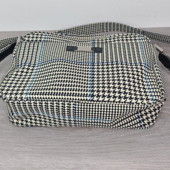 Lauren Ralph Lauren Shoulder Bag Black White Houndstooth Blue Stripe - Picture 2 of 9